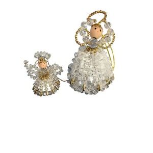 Vtg Beaded Mom & Baby Angel Christmas Ornament Holiday Decorations Set of 2 4&2"